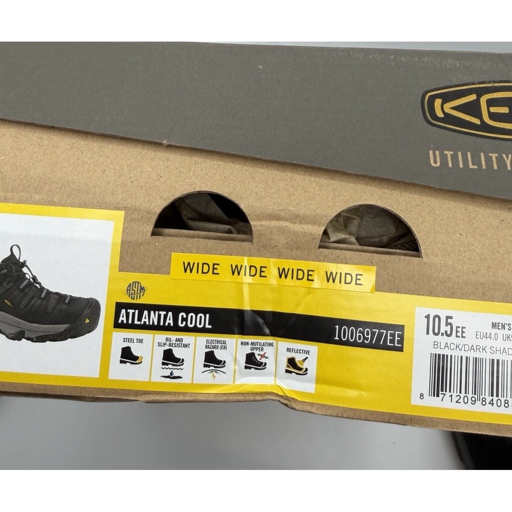 KEEN Atlanta Cool Steel Toe Work Shoes,Men's 10.5 EE,(X-WIDE),Black,EH Rated,NIB - Picture 16 of 16